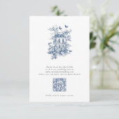 Cartons Réponse Mariage de code QR Rustique Blue Toile De Jouy (Debout devant)