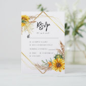 Cartons Réponse Mariage de code QR rustique de tournesol d'aquarel (Debout devant)