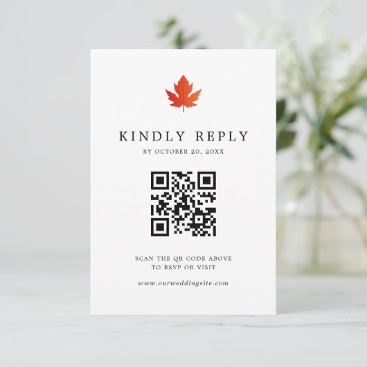 Cartons Réponse Mariage de code QR simple pour feuille d'érable au (Debout devant)