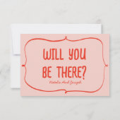 Cartons Réponse Mariage de code QR unique rouge rose main rétro (Dos)