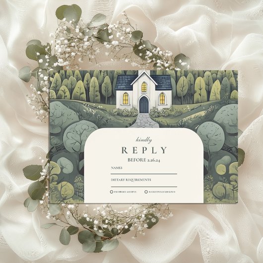 Cartons Réponse Mariage de conte de fées dans une chapelle de forê