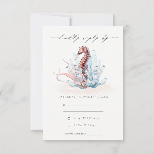 Cartons Réponse Mariage de corail d'algues sous-marines (Devant)