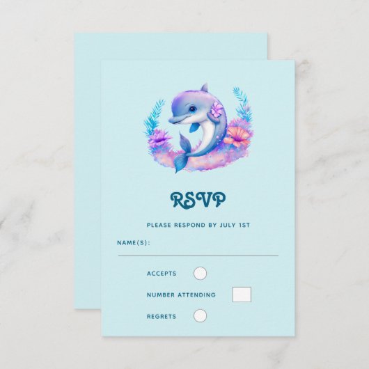 Cartons Réponse Mariage de créature marine dauphin mignon (Devant / Derrière)
