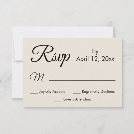 Cartons Réponse Mariage de crème de script simple élégant (Devant)