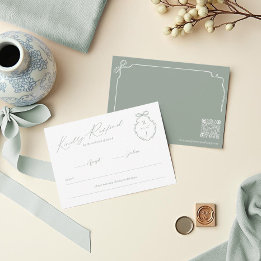 Cartons Réponse Mariage de crête de monogramme à main et à ruban
