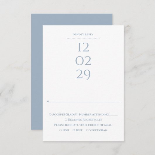 Cartons Réponse Mariage de date spéciale bleu simple (Devant / Derrière)