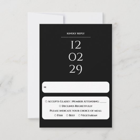 Cartons Réponse Mariage de date spéciale noir et blanc simple (Devant)