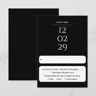 Cartons Réponse Mariage de date spéciale noir et blanc simple
