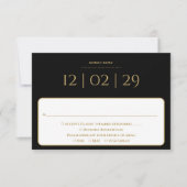 Cartons Réponse Mariage de date spéciale Noir et Or simple (Devant)