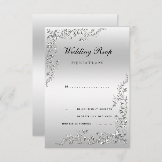 Cartons Réponse Mariage de décoration en argent (Devant / Derrière)