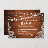 Cartons Réponse Mariage de dentelle en bois rustique (Devant / Derrière)