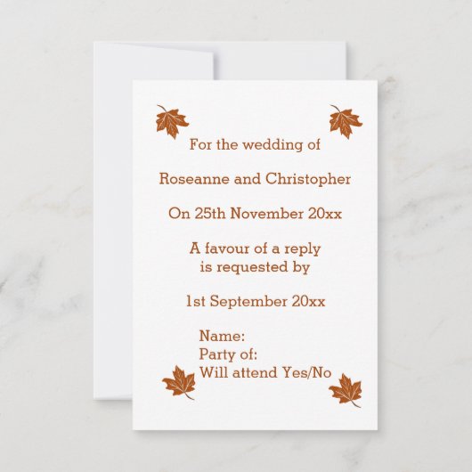 Cartons Réponse Mariage de design d'automne (Dos)