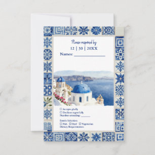 Cartons Réponse Mariage de destination à Santorin en carreaux bleu