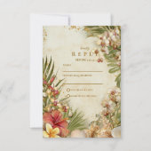 Cartons Réponse Mariage de Destination au Hibiscus et aux Palmiers (Devant)
