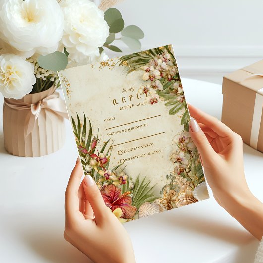 Cartons Réponse Mariage de Destination au Hibiscus et aux Palmiers