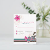Cartons Réponse Mariage de destination de l'hibiscus rose de vague (Debout devant)