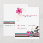 Cartons Réponse Mariage de destination de l'hibiscus rose de vague (Devant / Derrière)