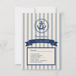 Cartons Réponse Mariage de destination maritime à rayures d'ancre