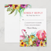 Cartons Réponse Mariage de destination sur la plage de flamants tr (Devant / Derrière)