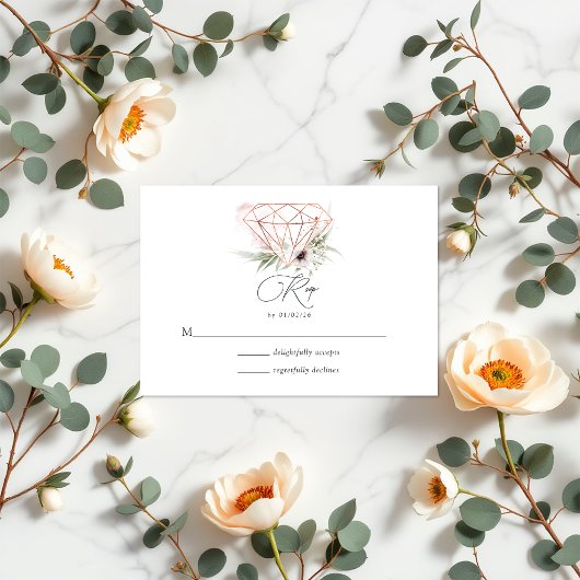 Cartons Réponse Mariage de diamant géométrique en bronze rustique