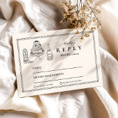 Cartons Réponse Mariage de doodle occidental à main blanche noire