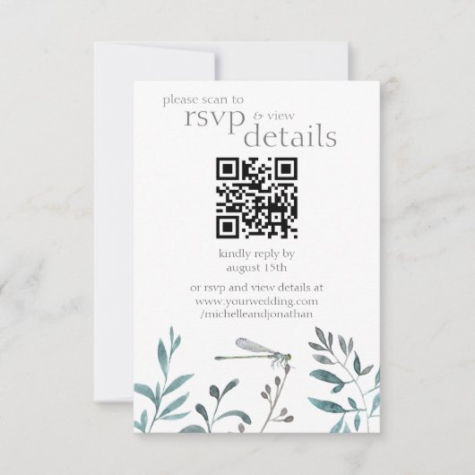 Cartons Réponse Mariage de dragonfly moderne QR Code Détails et (Devant)