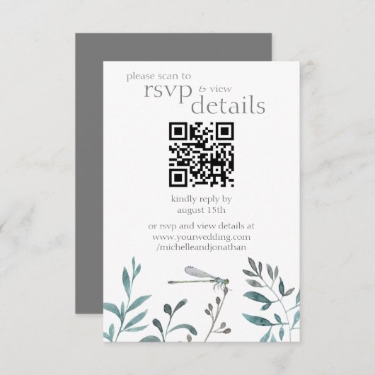Cartons Réponse Mariage de dragonfly moderne QR Code Détails et (Devant / Derrière)