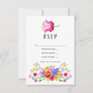 Cartons Réponse Mariage de fête mexicaine florale à l'aquarelle