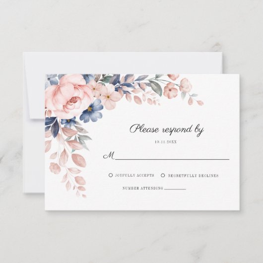 Cartons Réponse Mariage de feuillage botanique floral rose (Devant)