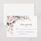 Cartons Réponse Mariage de feuillage botanique floral rose (Devant / Derrière)