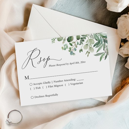 Cartons Réponse Mariage de feuillage Eucalyptus à script simple