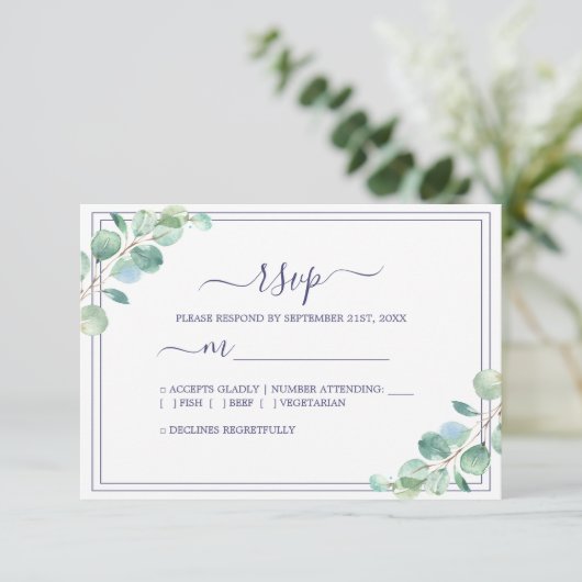 Cartons Réponse Mariage de feuillage vert chic Script (Debout devant)