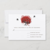 Cartons Réponse Mariage de feuille de coeur rouge (Devant)