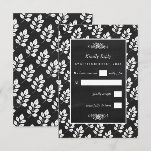 Cartons Réponse Mariage de feuille florale de tableau noir (Devant / Derrière)