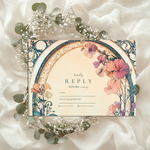 Cartons Réponse Mariage de fleurs bleu rouille