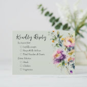 Cartons Réponse Mariage de fleurs d'aquarelle verte (Debout devant)