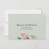 Cartons Réponse Mariage de fleurs d'aquarelle verte (Dos)