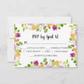 Cartons Réponse Mariage de fleurs d'aquarelle violet (Devant)