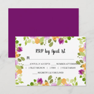 Cartons Réponse Mariage de fleurs d'aquarelle violet