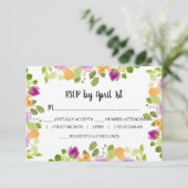 Cartons Réponse Mariage de fleurs d'aquarelle violet (Debout devant)