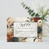 Cartons Réponse Mariage de fleurs d'automne orange et bleu brûlés (Debout devant)