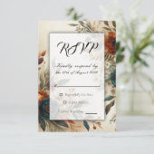 Cartons Réponse Mariage de fleurs d'automne orange et bleu brûlés (Debout devant)