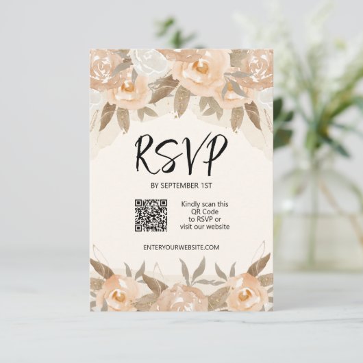 Cartons Réponse Mariage de fleurs de pêche rustique (Debout devant)