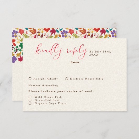Cartons Réponse Mariage de fleurs de prés pourpre jaune moutarde d (Devant / Derrière)