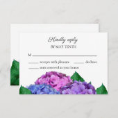 Cartons Réponse Mariage De Fleurs D'Hydrangée Bleue Et Rose (Devant / Derrière)