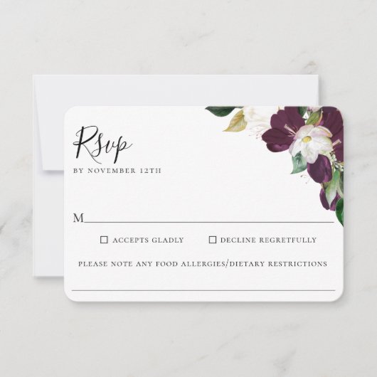 Cartons Réponse Mariage de fleurs d'ivoire pourpre allergie alimen (Devant)