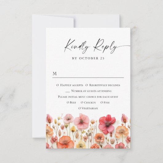 Cartons Réponse Mariage de fleurs sauvages Retro Pastel Rose Boho (Devant)