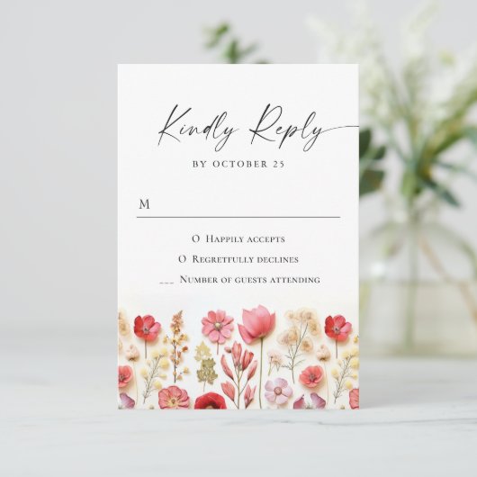 Cartons Réponse Mariage de fleurs sauvages Retro Pastel Rose Boho (Debout devant)