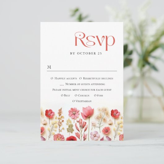 Cartons Réponse Mariage de fleurs sauvages Retro Pastel Rose Boho (Debout devant)