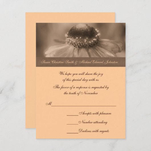 Cartons Réponse Mariage de fleurs Sepia Zinnia (Devant / Derrière)
